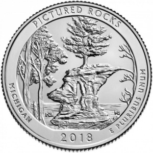 Реверс монеты США, ¼ доллара, 2018, Национальные озёрные побережья живописных камней