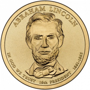 Аверс монеты США, 1 доллар, 2010, Президент США - Авраам Линкольн (1861-1865)