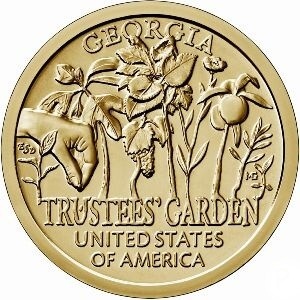 Реверс монеты США, 1 доллар, 2019, Джорджия. Сад попечителей