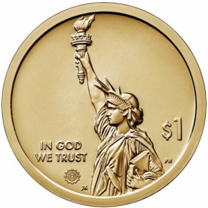 Аверс монеты США, 1 доллар, 2019, Пенсильвания. Вакцина против полиомиелита