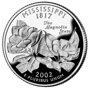 Реверс монеты США, ¼ доллара, 2002, Квотер штата Миссисипи