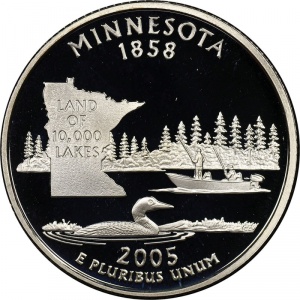 Реверс монеты США, ¼ доллара, 2005, Квотер штата Миннесота