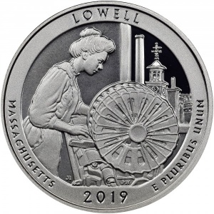 Реверс монеты США, ¼ доллара, 2019, Национальный исторический парк Лоуэлл