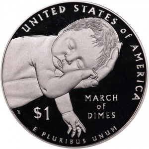 Реверс монеты США, 1 доллар, 2015, 75 лет фонду "March of Dimes"