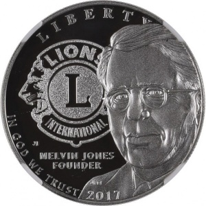 Аверс монеты США, 1 доллар, 2017, 100 лет организации "Lions Club International"