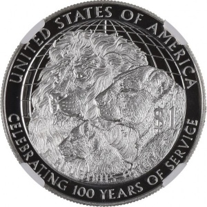 Реверс монеты США, 1 доллар, 2017, 100 лет организации "Lions Club International"