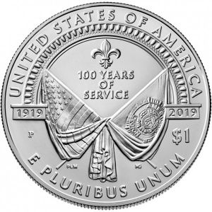 Реверс монеты США, 1 доллар, 2019, 100 лет американскому легиону
