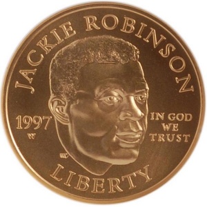 Аверс монеты США, 5 долларов, 1997, Джеки Робинсон