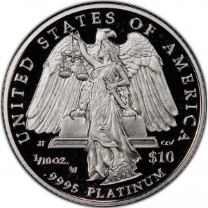 Реверс монеты США, 10 долларов, 2008, Американский Платиновый орел /Юстиция/