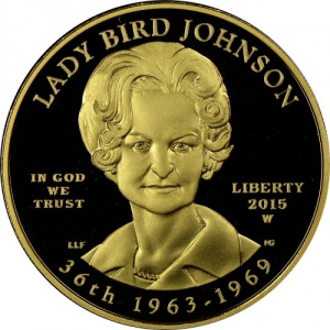 Аверс монеты США, 10 долларов, 2015, Первые леди - Леди Берд Джонсон (1963-1969)