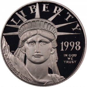 Аверс монеты США, 25 долларов, 1998, Американский Платиновый орел /Водно-болотные угодья/