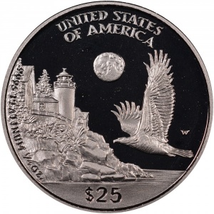 Реверс монеты США, 25 долларов, 1998, Американский Платиновый орел /Водно-болотные угодья/