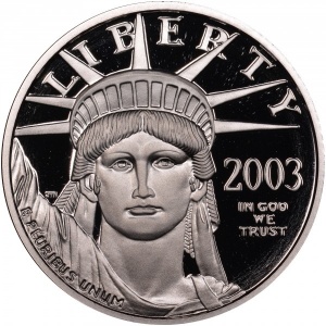 Аверс монеты США, 25 долларов, 2003, Американский Платиновый орел /Американский флаг/