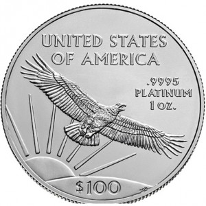 Реверс монеты США, 100 долларов, 1997-2025, Американский Платиновый орел /Орел над закатом/