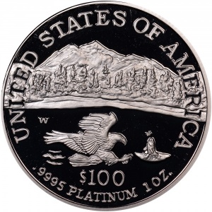 Реверс монеты США, 100 долларов, 2002, Американский Платиновый орел