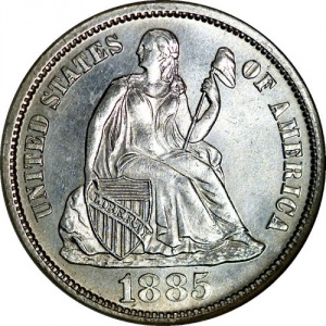 Аверс монеты США, 1 дайм, 1875-1891, Seated Liberty Dime