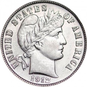 Аверс монеты США, 1 дайм, 1892-1916, Barber Dime