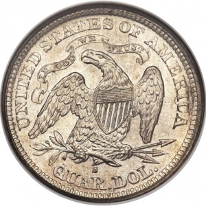 Реверс монеты США, ¼ доллара, 1866-1873, 25-центовая монета "Сидящая Свобода"
