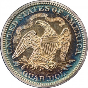 Реверс монеты США, ¼ доллара, 1873-1874, 25-центовая монета "Сидящая Свобода"