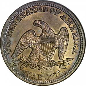 Реверс монеты США, ¼ доллара, 1856-1865, 25-центовая монета "Сидящая Свобода"