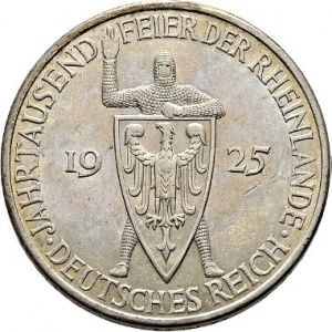 Аверс монеты Германия, 5 рейхсмарок, 1925, Тысячелетие Рейнской области (Рейнланда)