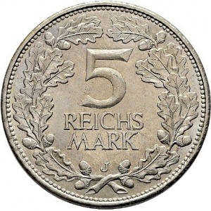 Реверс монеты Германия, 5 рейхсмарок, 1925, Тысячелетие Рейнской области (Рейнланда)