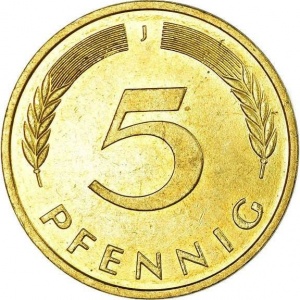 Реверс монеты Германия, 5 пфеннигов, 1950-2001