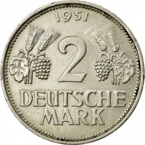 Реверс монеты Германия, 2 марки, 1951