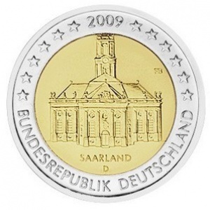 Аверс монеты Германия, 2 евро, 2009, Церковь Людвига в Саарбрюккен, Саар