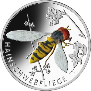 Реверс монеты Германия, 5 евро, 2024, Чудесный мир насекомых - Мармеладная журчалка