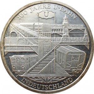 Реверс монеты Германия, 10 евро, 2002, 100 лет Берлинскому метро