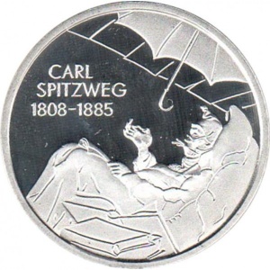 Реверс монеты Германия, 10 евро, 2008, 200 лет со дня рождения Карла Шпицвега