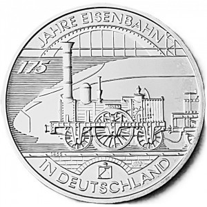 Реверс монеты Германия, 10 евро, 2010, 175 лет немецкой железной дороге