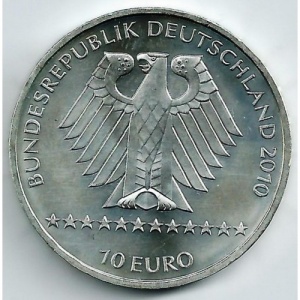 Аверс монеты Германия, 10 евро, 2010, Чемпионат мира по горнолыжному спорту 2011