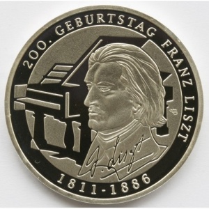 Реверс монеты Германия, 10 евро, 2011, 200 лет со дня рождения Ференца Листа