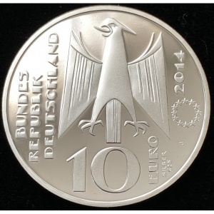 Аверс монеты Германия, 10 евро, 2014, 300 лет термометру Фаренгейта