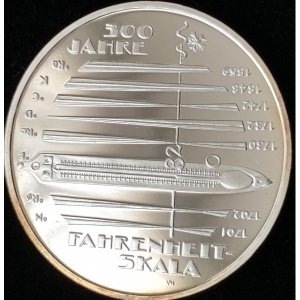 Реверс монеты Германия, 10 евро, 2014, 300 лет термометру Фаренгейта