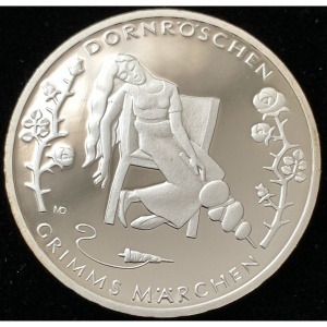 Реверс монеты Германия, 10 евро, 2015, Сказки братьев Гримм - Спящая красавица