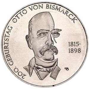 Реверс монеты Германия, 10 евро, 2015, 200 лет со дня рождения Отто фон Бисмарка