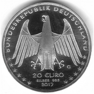 Аверс монеты Германия, 20 евро, 2017, 200 лет изобретению велосипеда