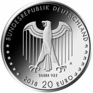 Аверс монеты Германия, 20 евро, 2018, 150 лет со дня рождения Петера Беренса