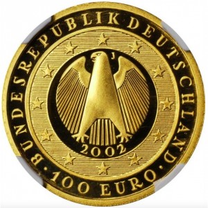 Аверс монеты Германия, 100 евро, 2002, Введение Евро