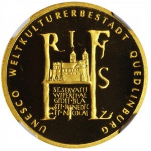 Аверс монеты Германия, 100 евро, 2003, Мировое наследие ЮНЕСКО - Кведлинбург