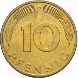 Реверс монеты Германия, 10 пфеннигов, 1950-2001