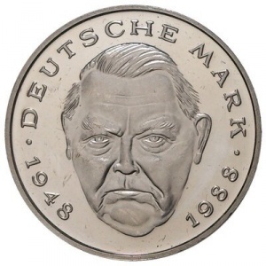 Реверс монеты Германия, 2 марки, 1988-2001, Людвиг Эрхард, 40 лет Федеративной Республике (1948-1988)
