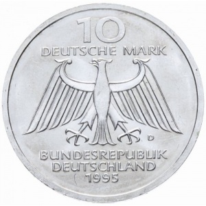 Аверс монеты Германия, 10 марок, 1995, 150 лет со дня рождения Вильгельма Конрада Рентгена