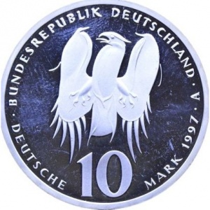 Аверс монеты Германия, 10 марок, 1997, 500 лет со дня рождения Филиппа Меланхтона