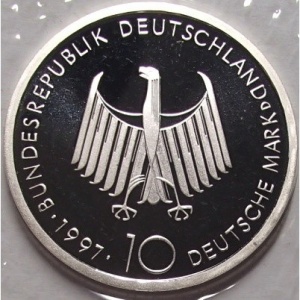 Аверс монеты Германия, 10 марок, 1997, 100 лет дизельному двигателю