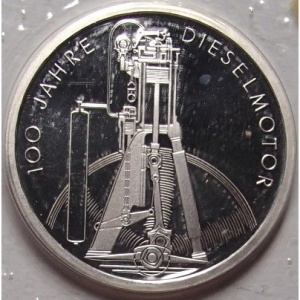 Реверс монеты Германия, 10 марок, 1997, 100 лет дизельному двигателю