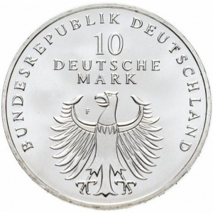Аверс монеты Германия, 10 марок, 1998, 50 лет Немецкой марке